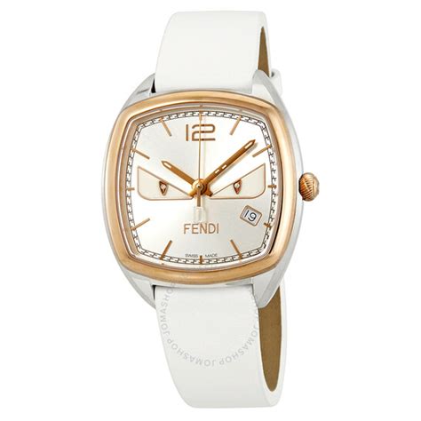 Fendi Momento Silver Dial White Leather Ladies 